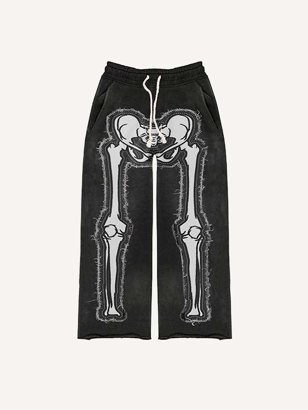 Skeleton Faux Decal Print Elastic Waist Pants