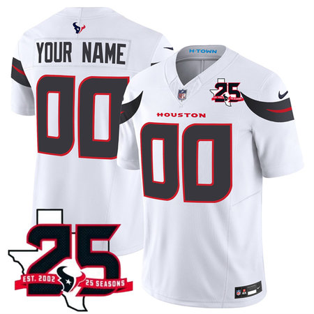 Men's Houston Texans White 2026 25th Anniversary Patch Vapor F.U.S.E. Limited Custom Jersey