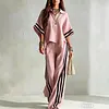 Women's Elegant Plus Size Loose Short Sleeve Shirt Top & Pants Two-Piece Suit Set