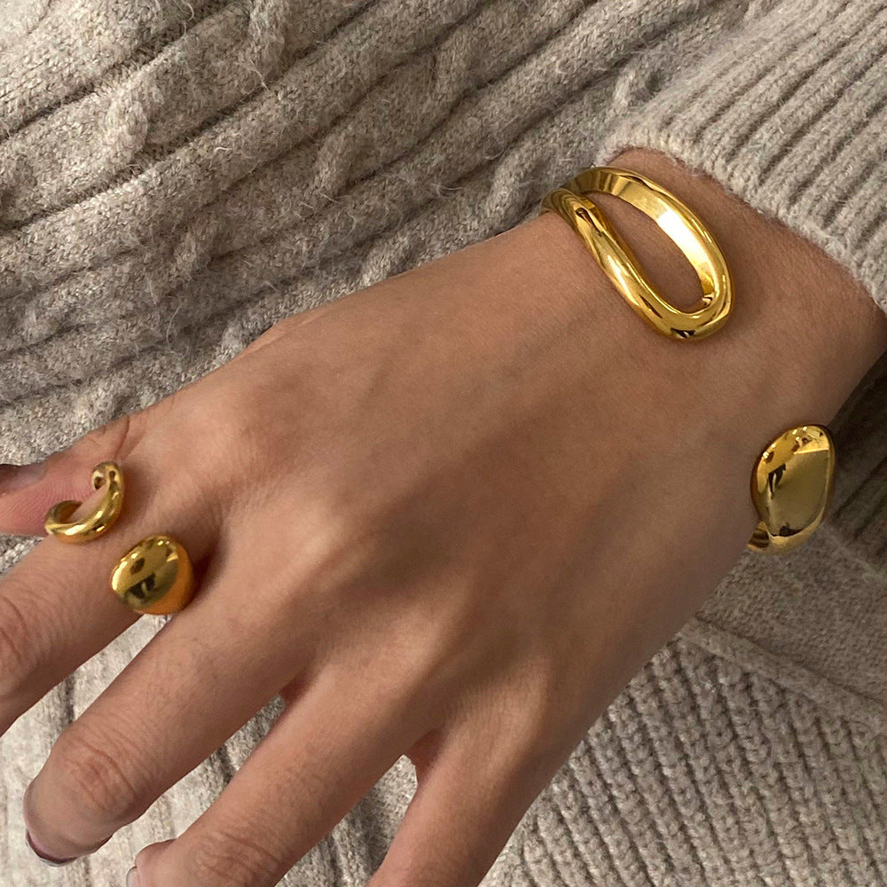 Jie Ding Stainless Steel Gold Water Drop Bracelet Ring Open Titanium Steel Bracelet Rings