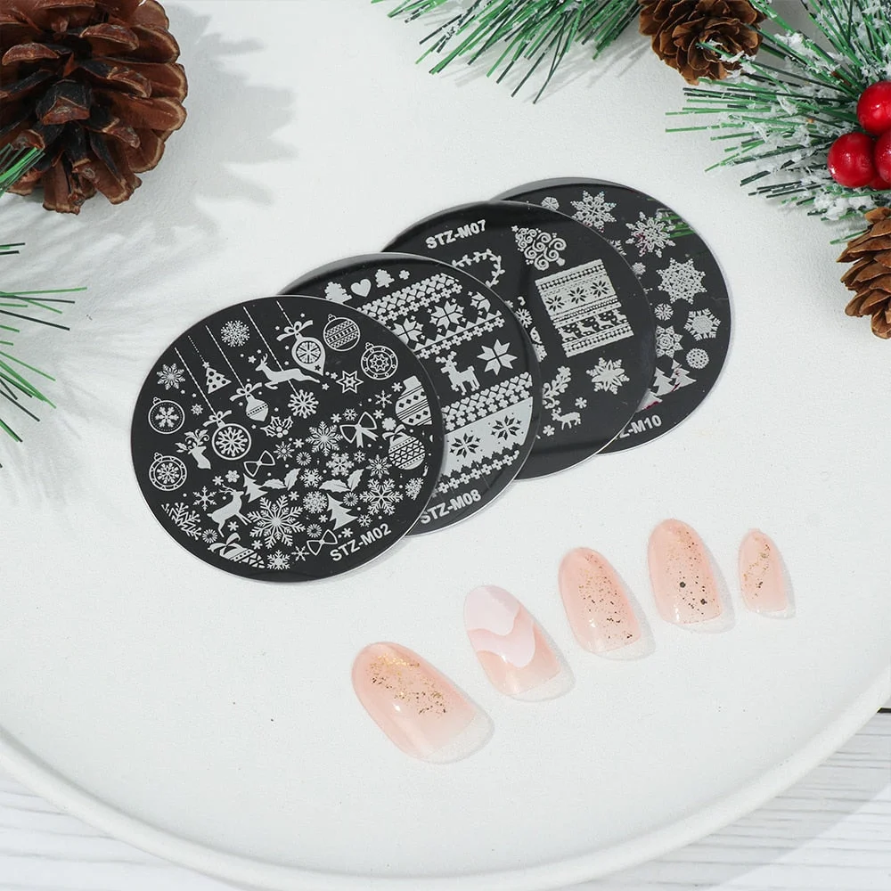 Nail Stamping Plates Snowflake Santa Design Templates Christmas Nails Polish Print Stencils Molds Manicure Nail Stamp Tools-Nail Inspo