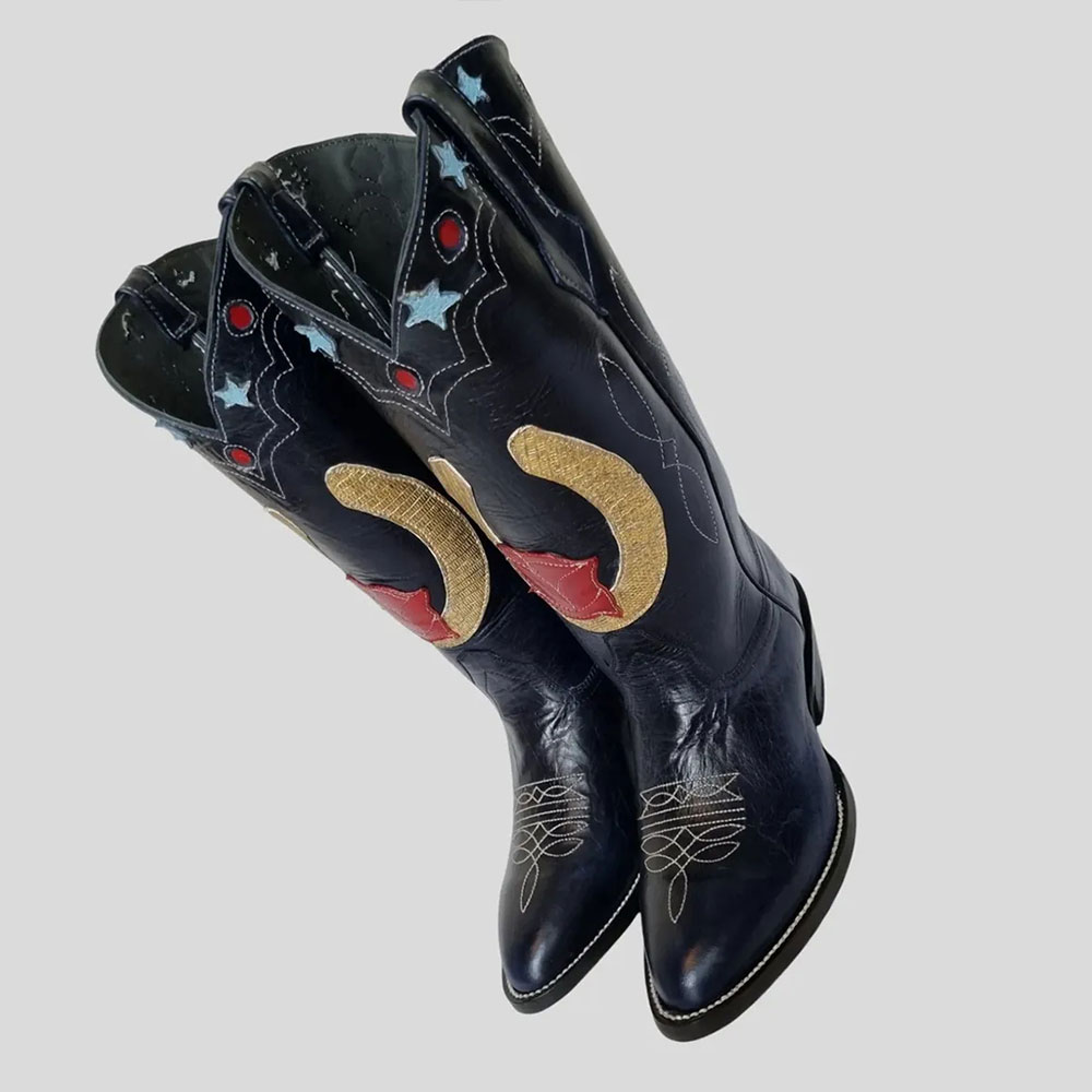Women's Embroidered Mid-Calf Snip Toe Black Cowgirl Boots with Star Nicepairs