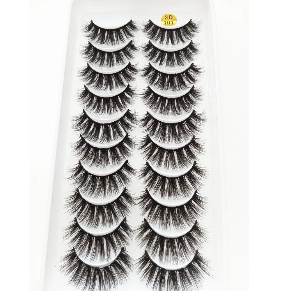 10 Pairs 3D Faux Mink False Lashes Thick Natural Wispies Fake Eyelashes Makeup Extension Dramatic Handmade Cruelty-free Eyelash