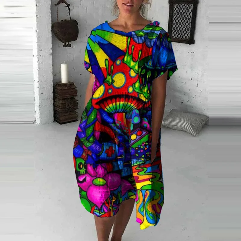 Hippie Contrast Print Midi Dress