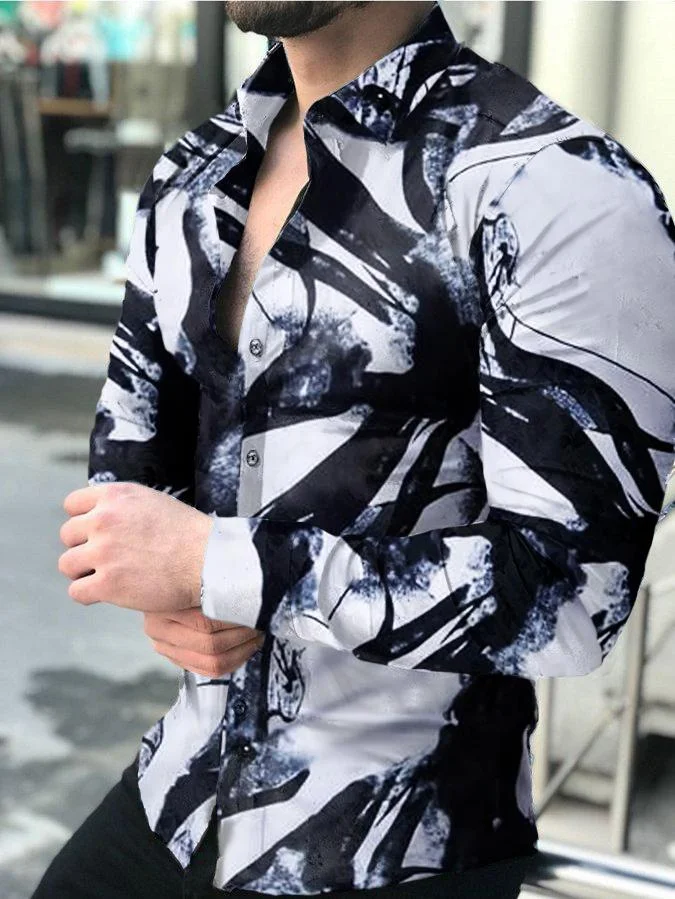 Men's Striped Printed Casual Long Sleeve