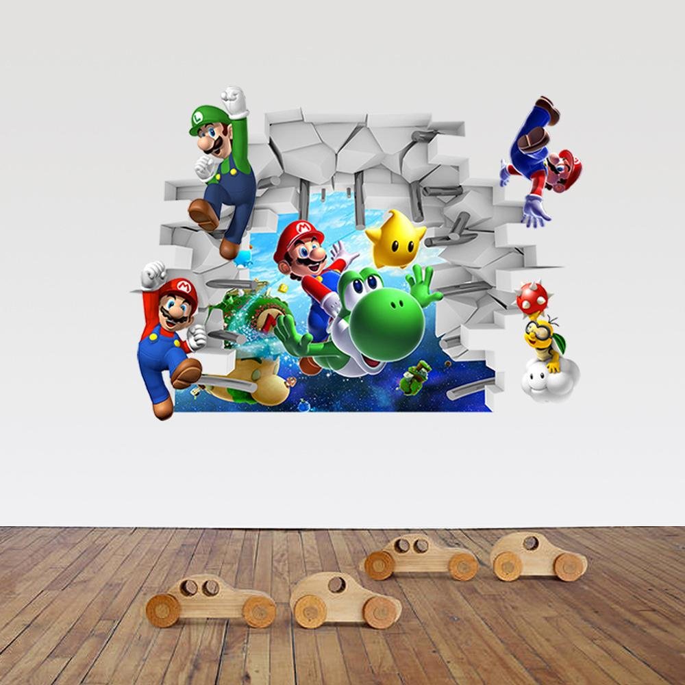 Super Mario Wall Stickers Smashed Wall Decor Kids Gift Home Decoration