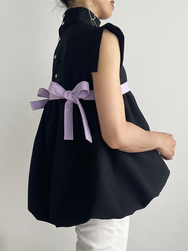 Sleeveless Back Bowknot Button Detail Blouses