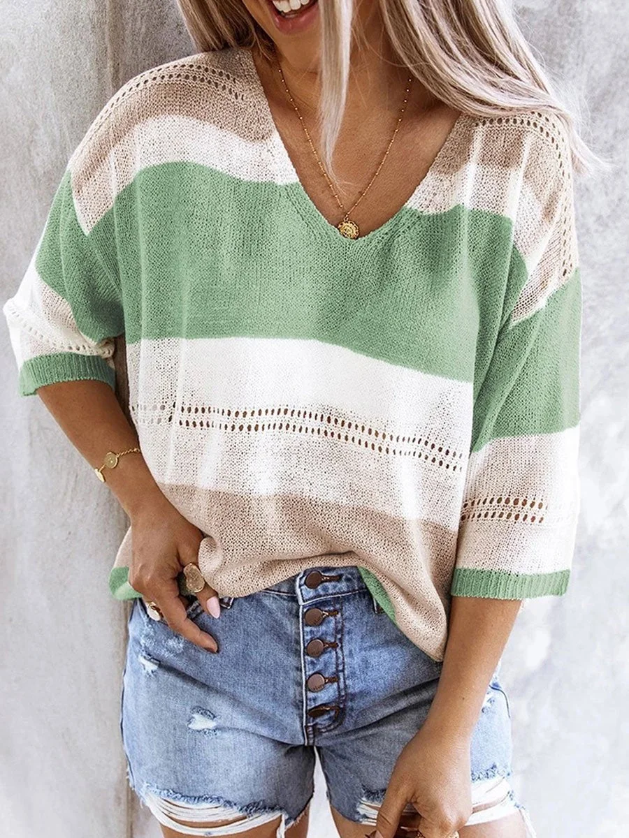 Striped Colorblock Cutout Sweater