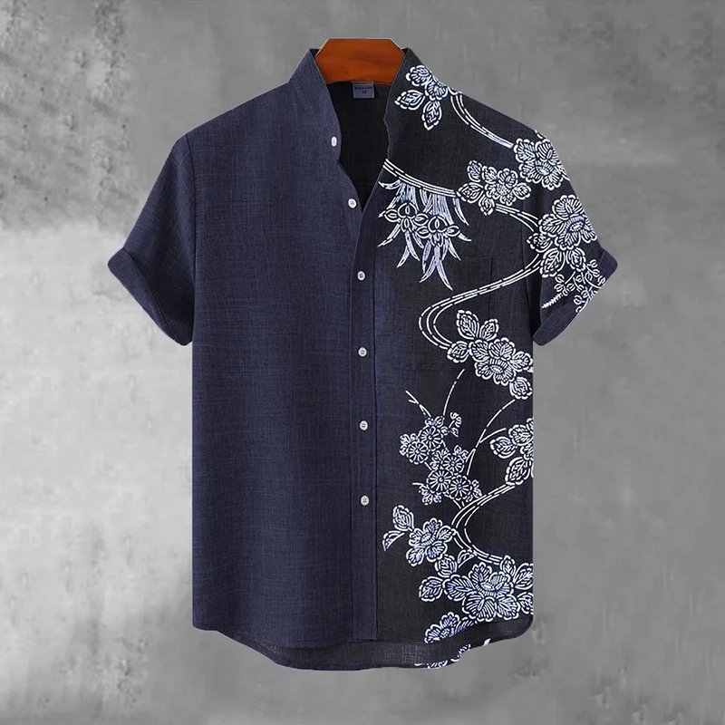 Japanese Art Print Flowers Casual Cotton Shirt  artssus