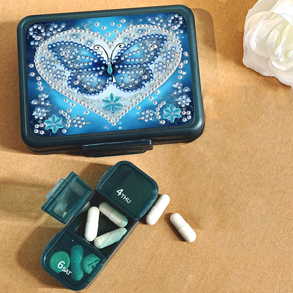 Butterfly Rhinestones Pill Storage Box Diamond Painting Pill Case for Art Craft