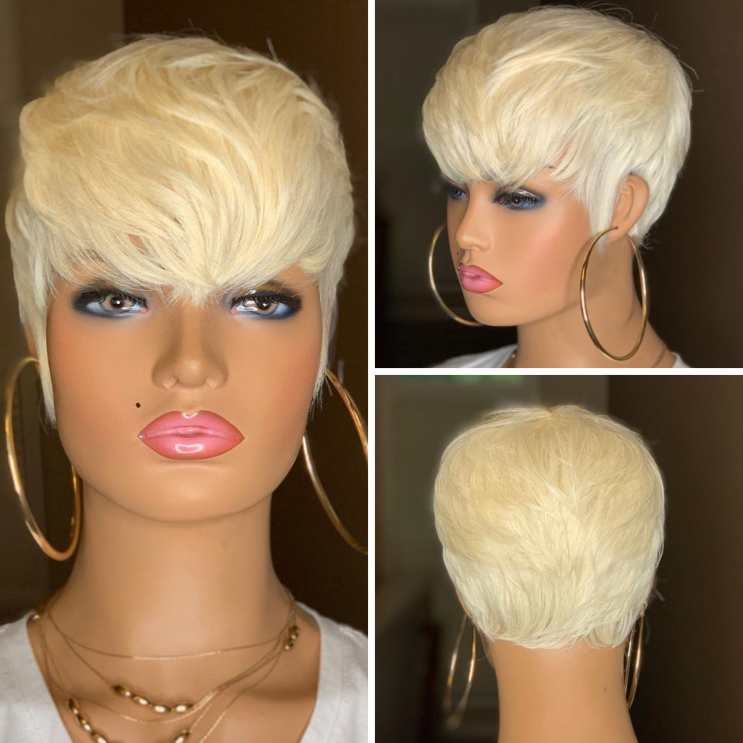 🔥Hot| 🎁New Glueless Short Straight Lace Frontal Bob Wig Brazilian 613 Blonde Pixie Cut Wig US Mall Lifes