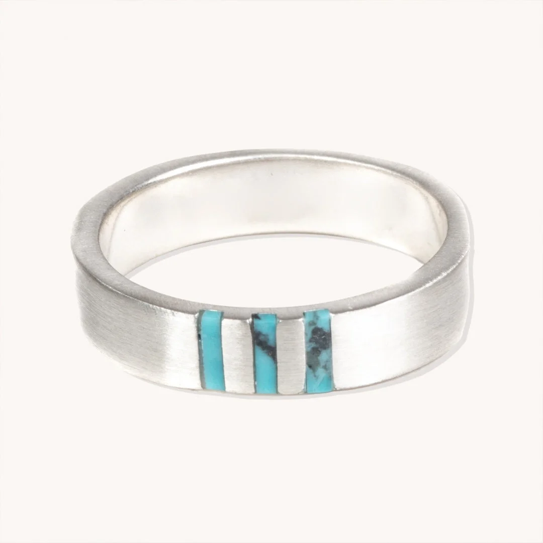 S925 Long Rectangular Turquoise Ring
