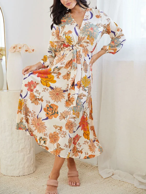 Long Sleeve Resort Print Elegant Women's Dress