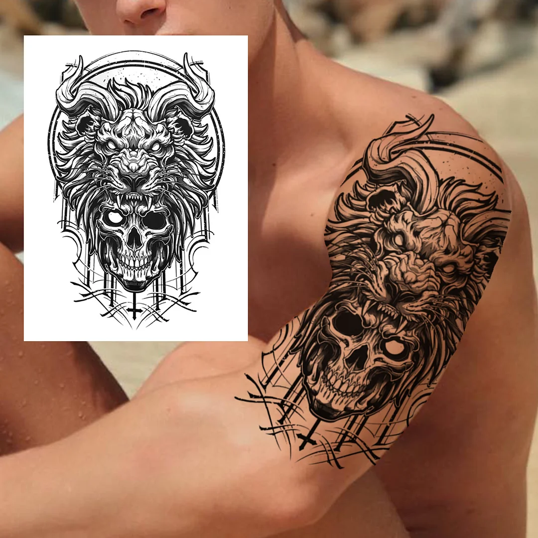 Sdrawing Mouth Skeleton Temporary Tattoos For Women Men Child Boys Halloween Fake Clown Tattoo Sticker Owl Skull Demon Tatoo Body Arm