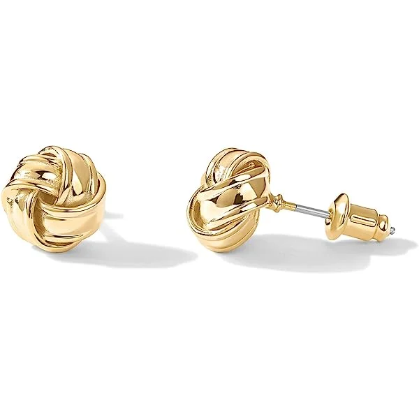 PAVOI 14K Gold Plated Sterling Silver Post Love Knot Stud Earrings | Gold Earrings for Women White Gold CZ