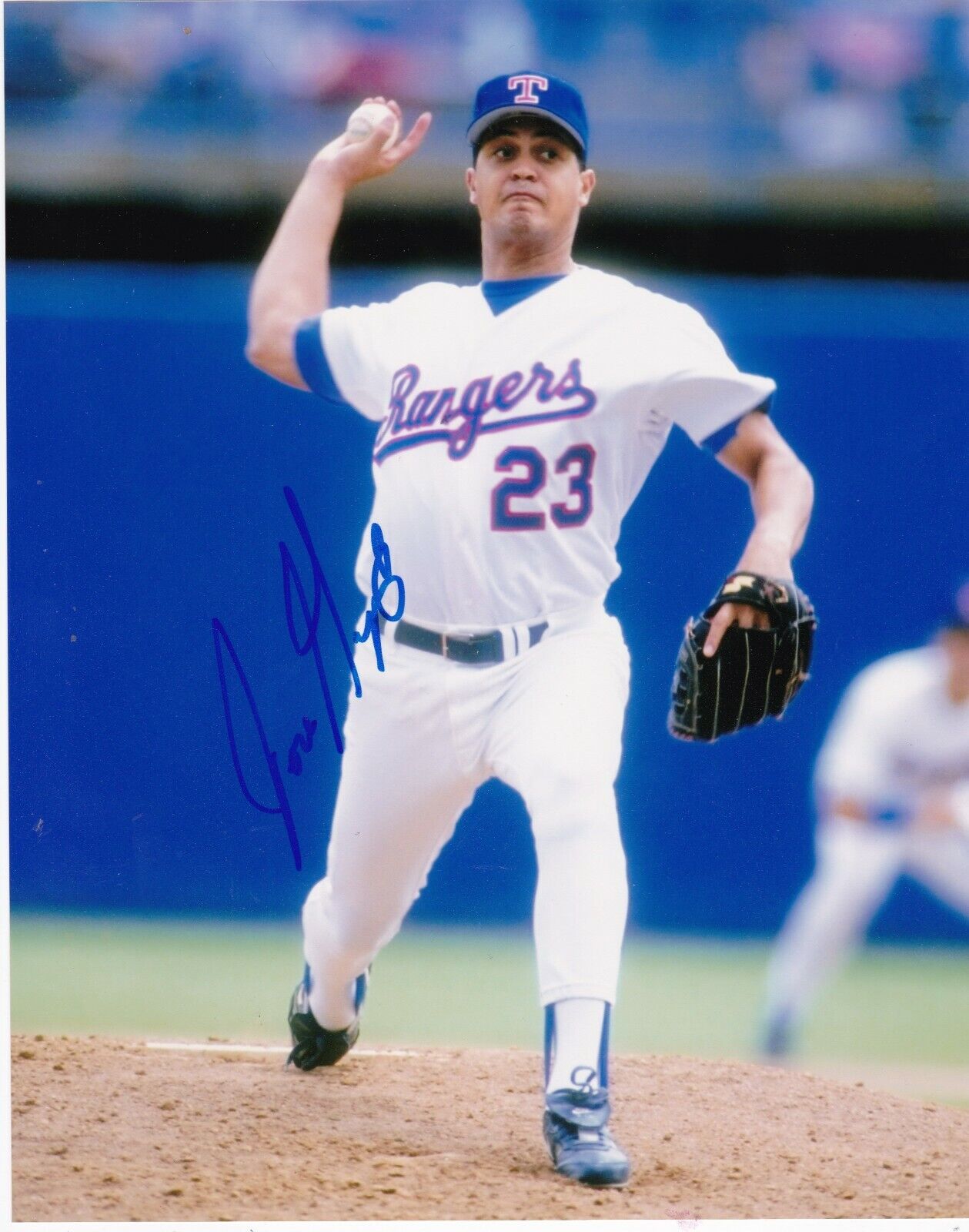 JOSE GUZMAN TEXAS RANGERS ACTION SIGNED 8x10