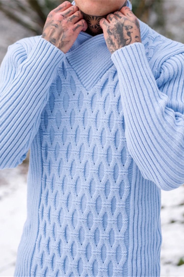 Tiboyz Casual Half Turtleneck Solid Color Knit Sweater