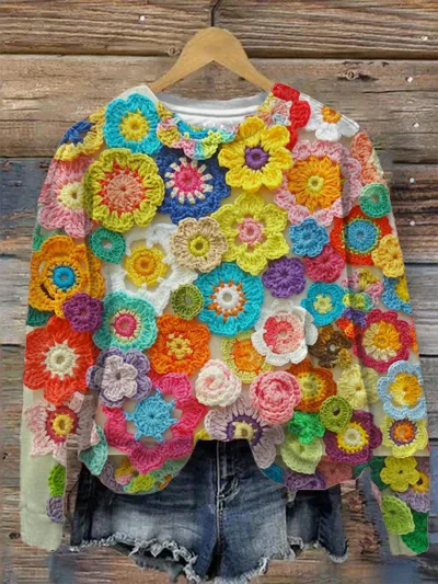 Women's Three-Dimensional Printing Of Flower Art Painting Sweatshirt