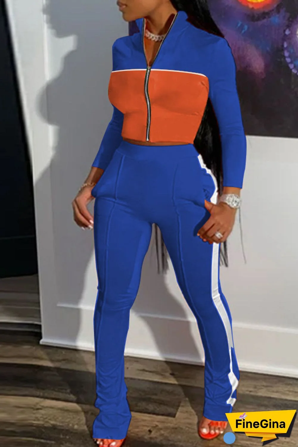 Grey Casual Sportswear Solid Patchwork Zipper Long Sleeve Two Pieces