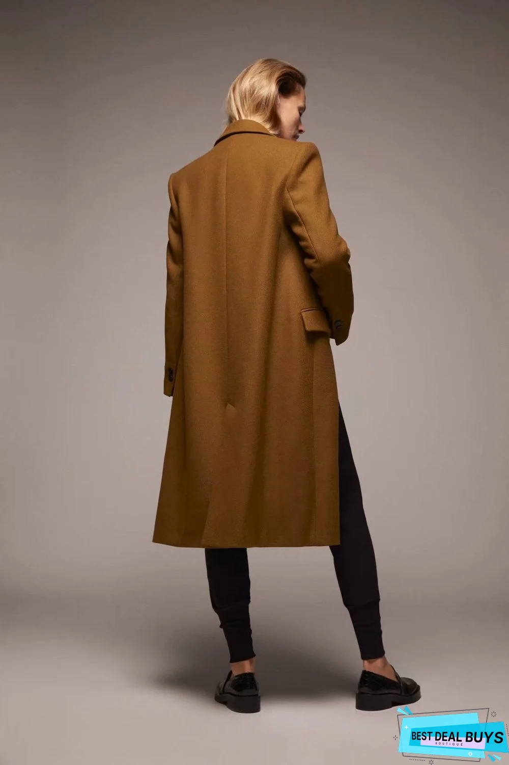 Autumn and Winter Solid Color Slim Long Coat Lapel Coat Women