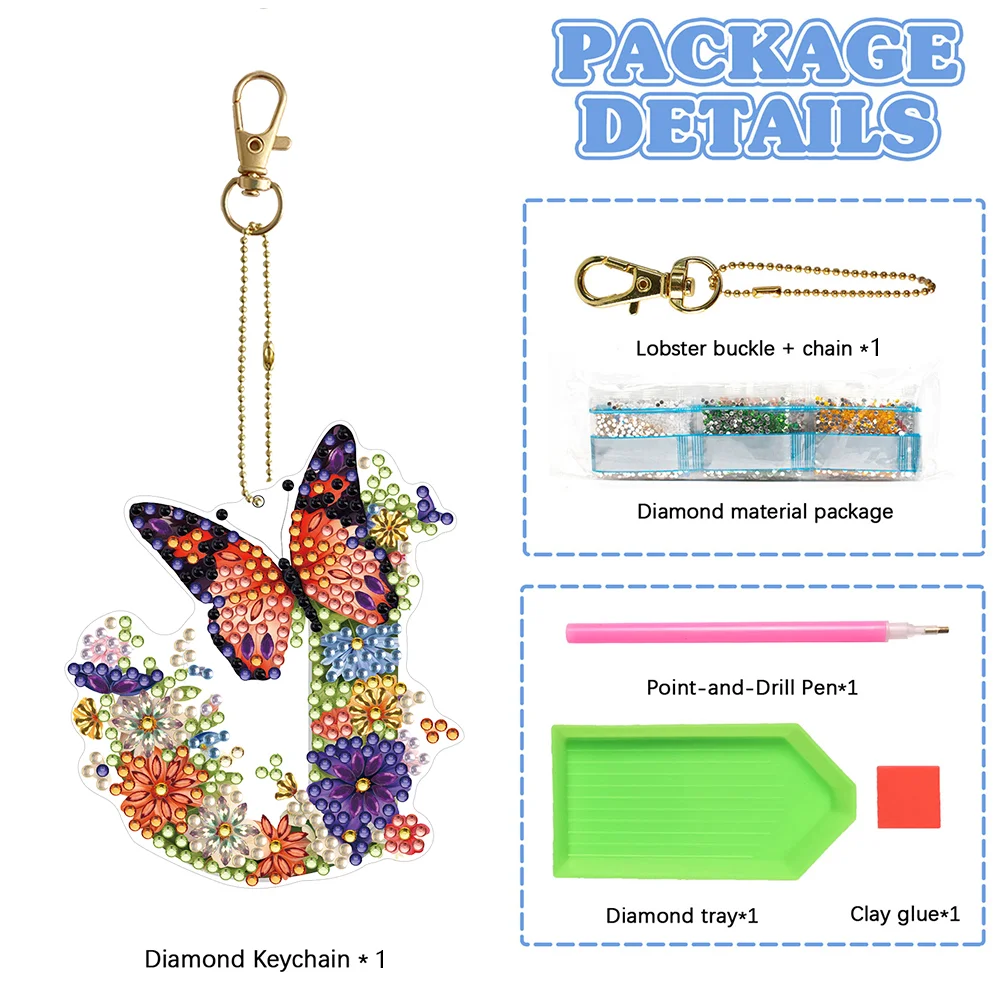 DIY J Diamond Art Key Rings Lettter Keychain Supplies Gift for Kids(Double Sided)