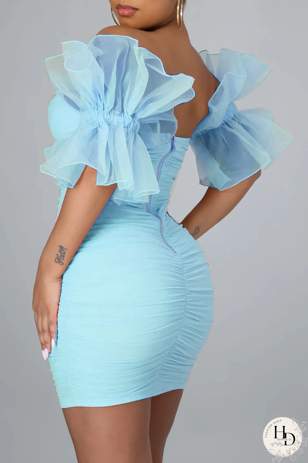 White Sexy Solid Mesh Off the Shoulder Pencil Skirt Dresses