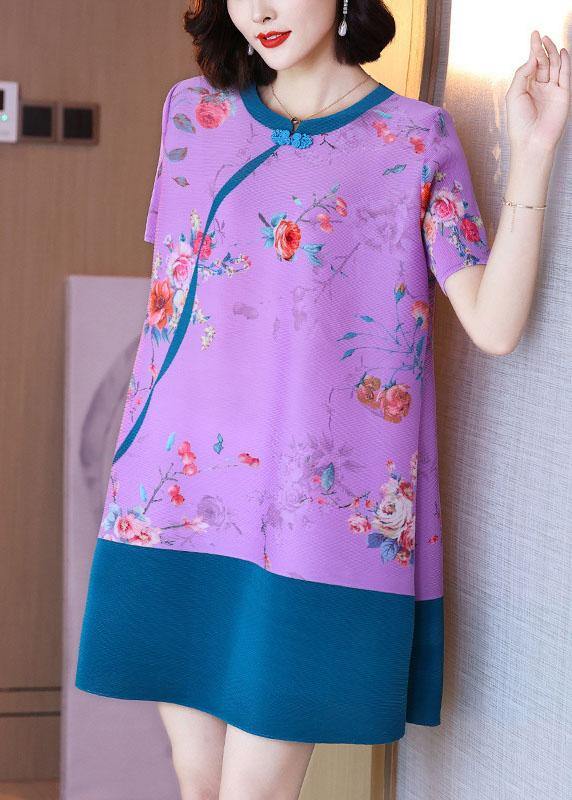 VCSHOES Purple Floral Oriental Mini Dress Summer Outfits