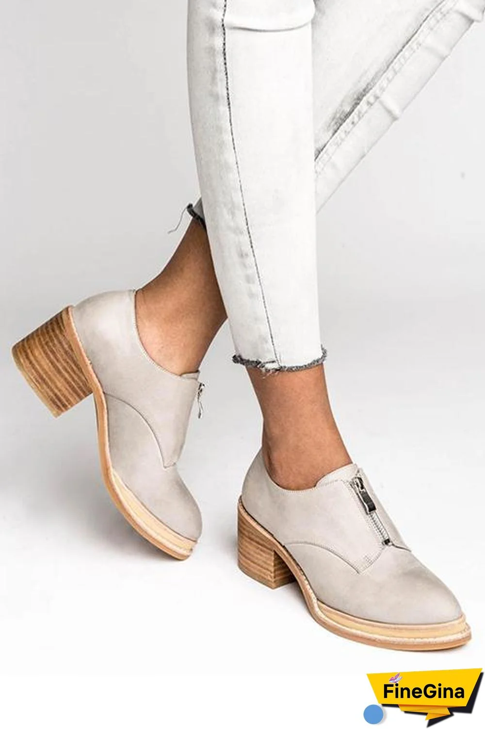 Zipper Mid Heel Pumps
