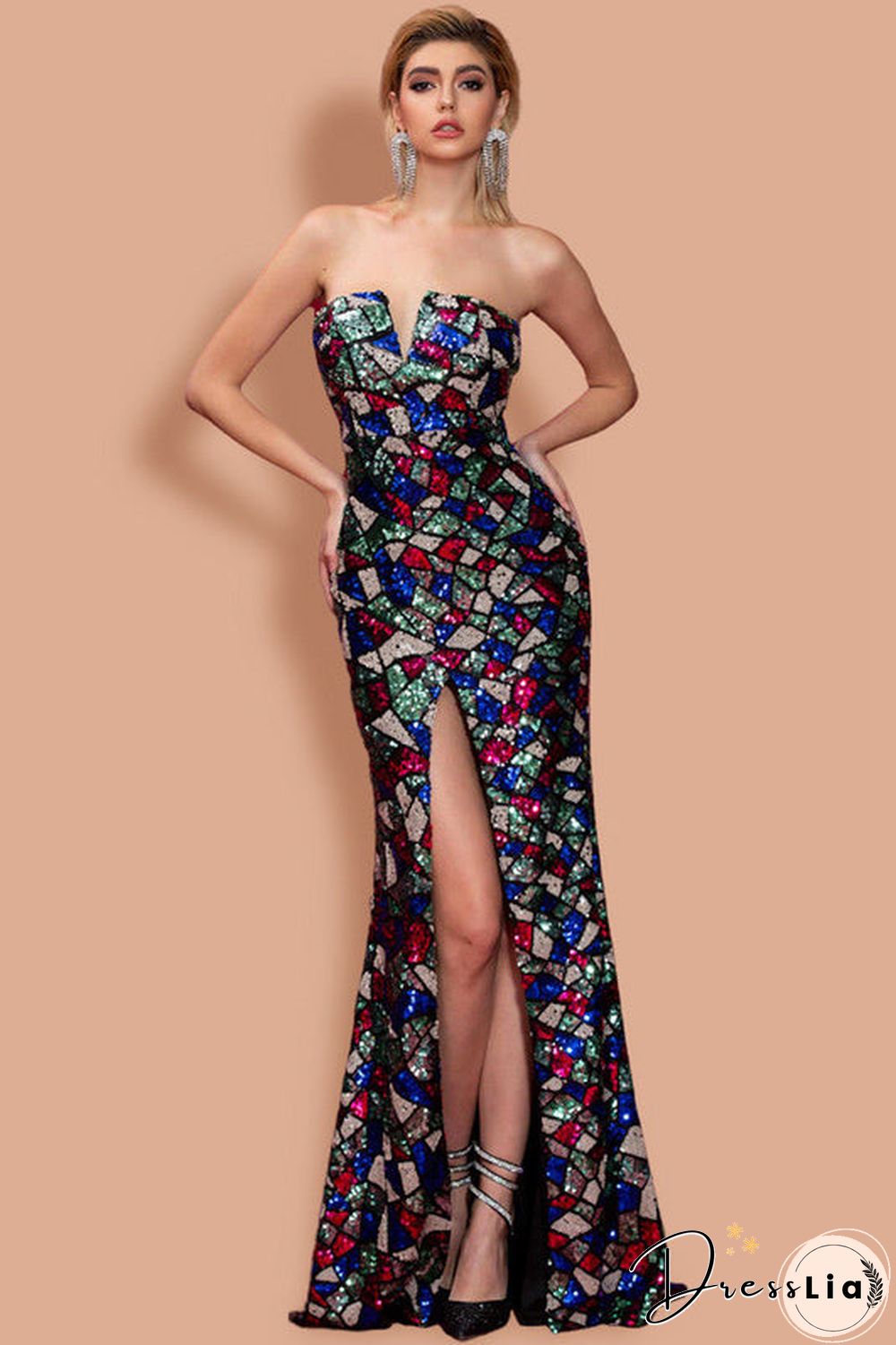 Chic Strapless High Split Evening Formal Dresses