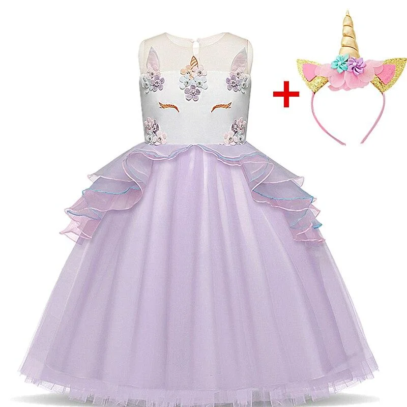 Girls Unicorn Dress Princess Christmas Costume Birthday Party Dress Rainbow New Year Costume Christmas Kids Dresses For Girls
