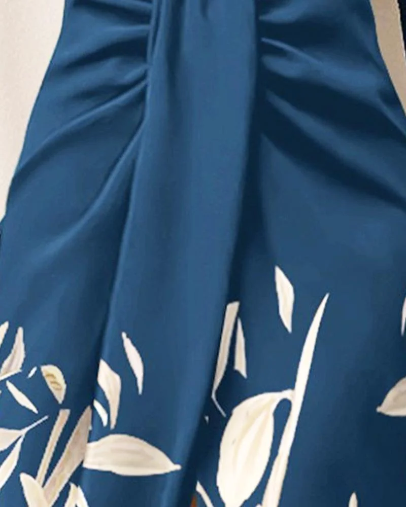 Ruched V-Neck Long Sleeve Dress