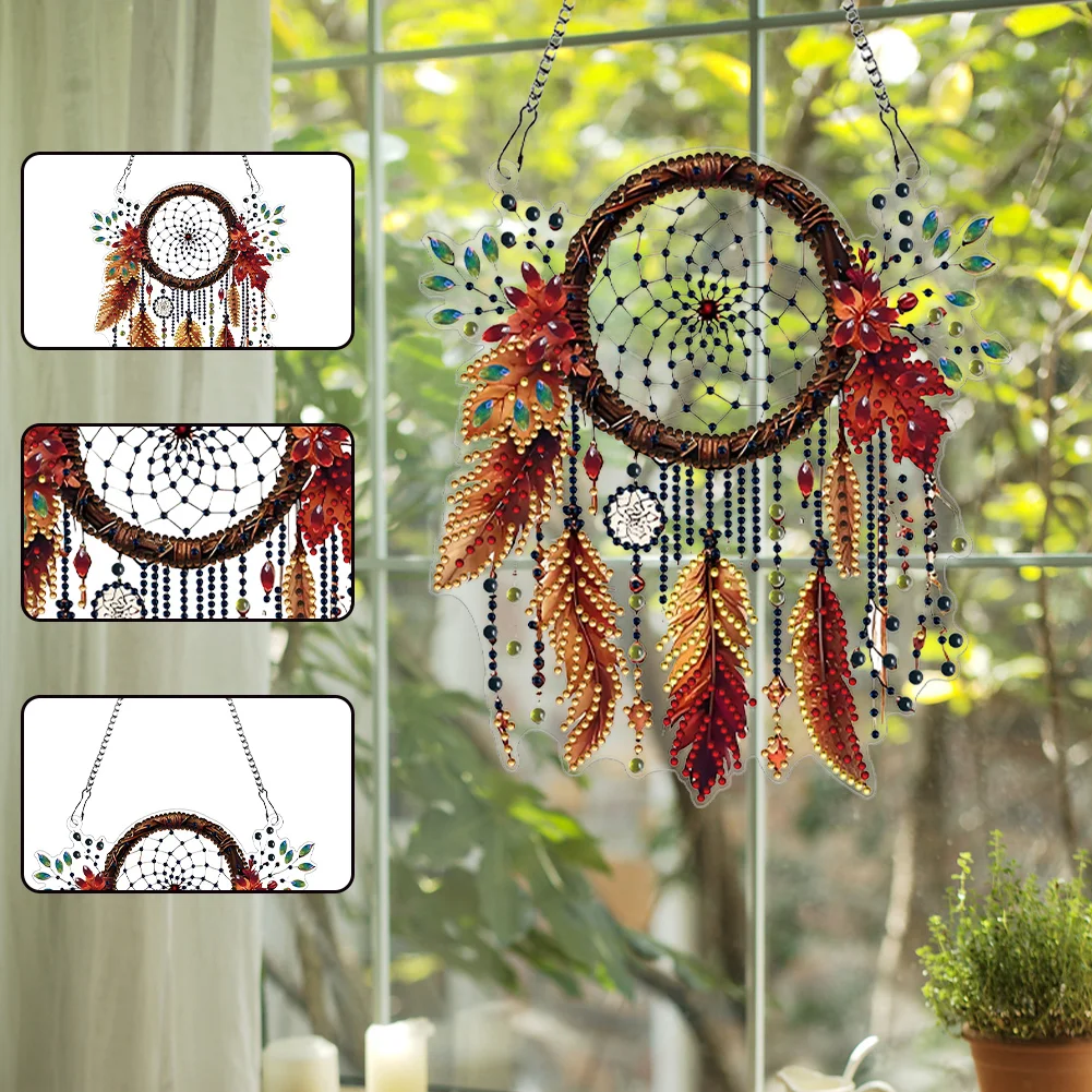 5D DIY Dream Catcher Acrylic Diamond Painting Hanging Pendant for Garden Window Decor 