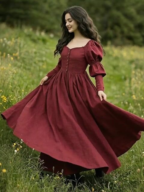 Vintage Classy Long Sleeve Pleated Maxi Dress