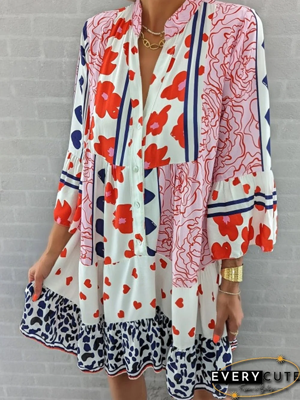 V Neck Loose Boho Dresses