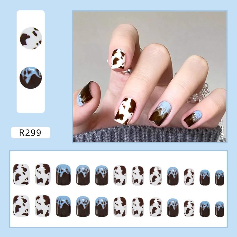 Agreedl Black Heart Round Short False Nails With Glue Silver Color French Manicure Fake Tips Rhinestone Bow Nail Art Decoration