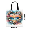 (US Only)11CT Print Heart-Shaped Beach Scenery Canvas Bag Embroidery Kit 40x40cm