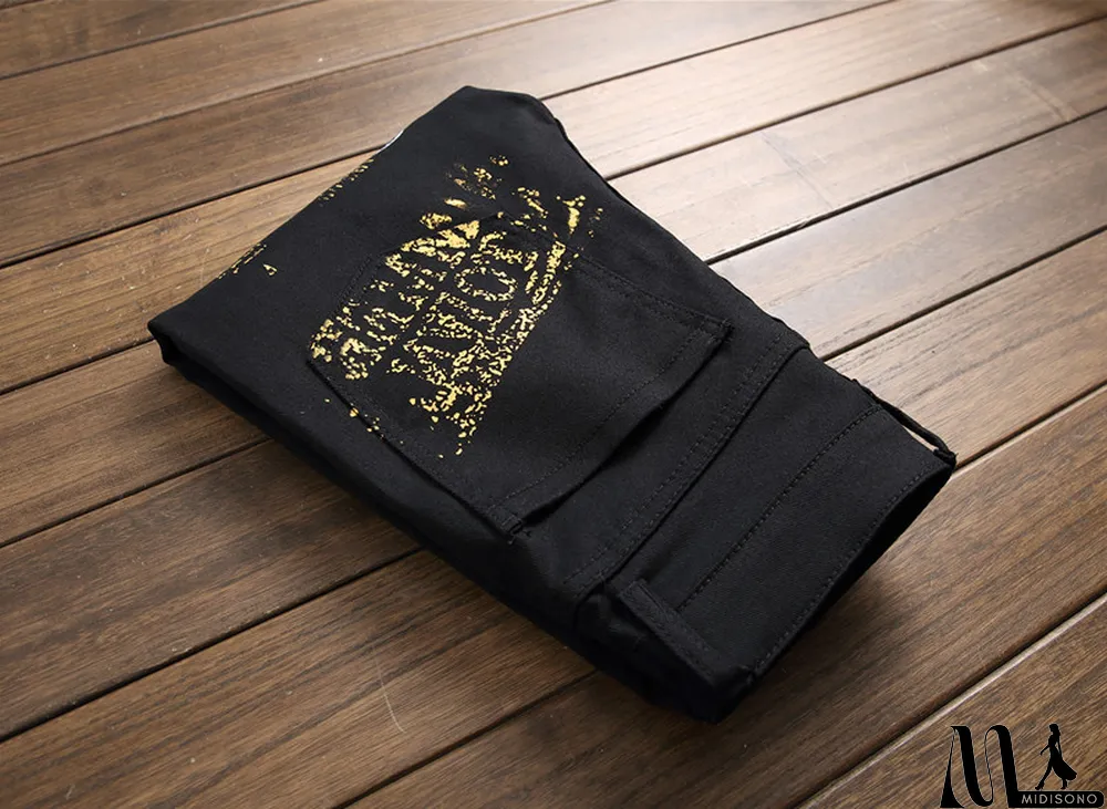 MidiSono - Men's Casual Elastic Printed Straight Jeans