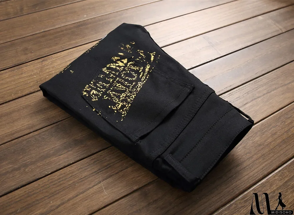 MidiSono - Men's Casual Elastic Printed Straight Jeans