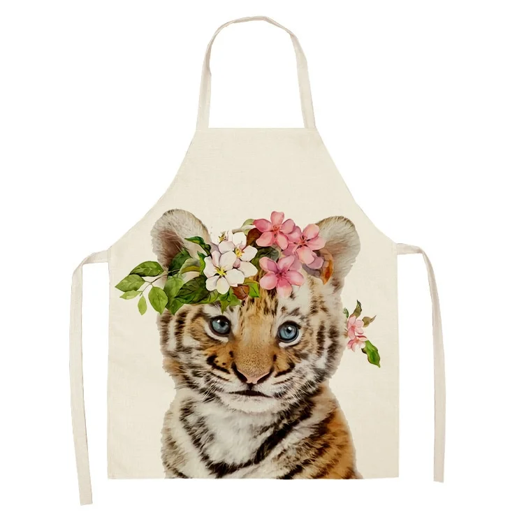 Linen Kitchen Apron - Flower animal letclo 