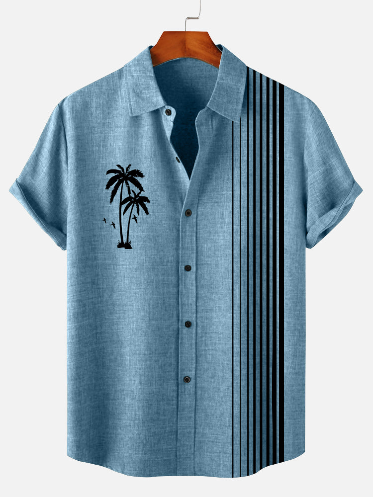 Men's Hawaiian Tiki Party Stripe Print Short Sleeve Shirt PLUSCLOTHESMAN