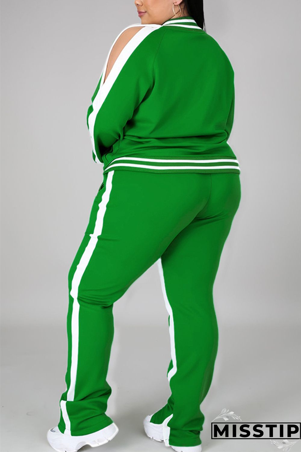 Black Fashion Casual Sportswear Zipper Collar Long Sleeve Regular Sleeve Patchwork Plus Size Set