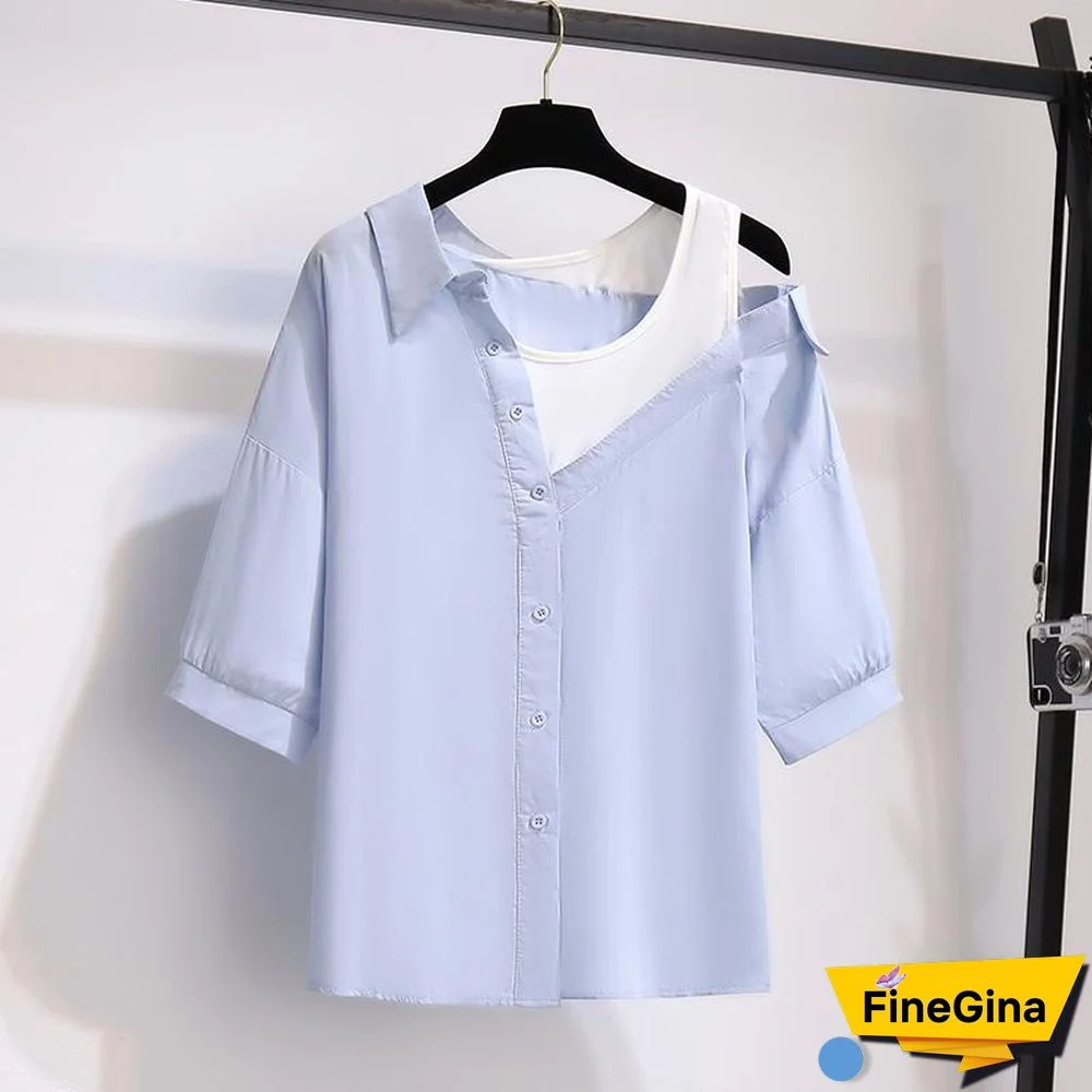 Fashion Off Shoulder Blouse+Denim Shorts P11605