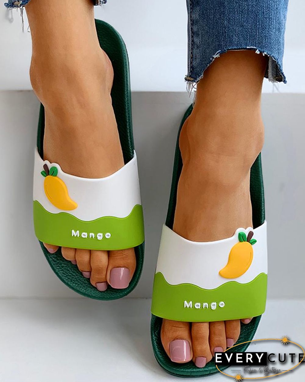 Fruit Pattern Open Toe Flat Sandals