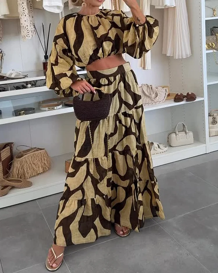 Long-sleeved printed two-piece dress