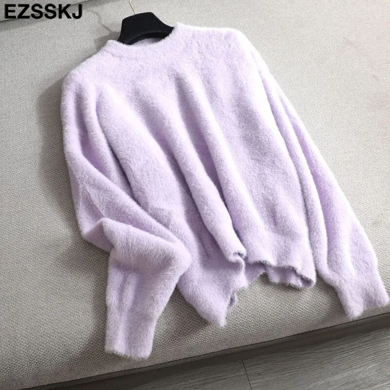 autumn winter oversize thick mink cashmere sweater poullovers women batwing sleeve 2021 female casual warm fur sweater jumper
