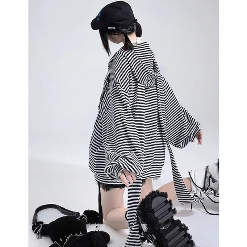 Long Bunny Ears Pocket Oversize Zipper Hooded Sweatshirt