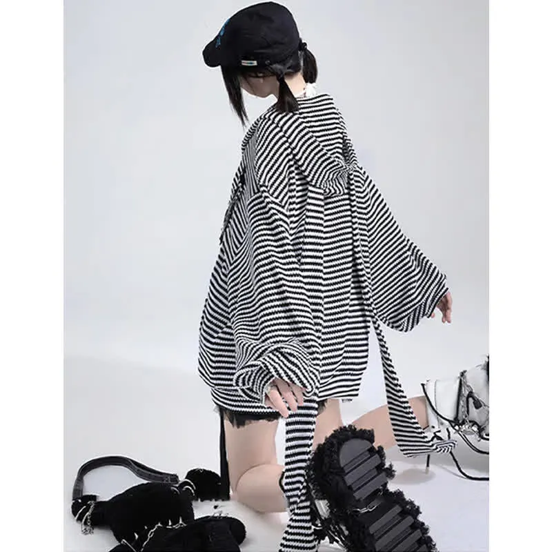 Long Bunny Ears Pocket Oversize Zipper Hooded Sweatshirt