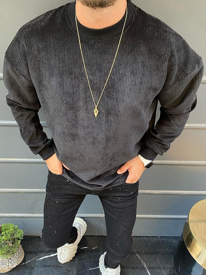 Men's Casual Solid Corduroy Sweatshirt