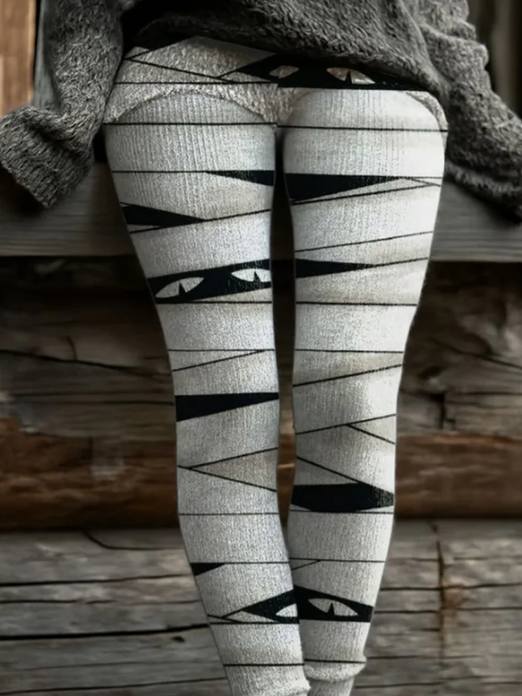 Women's Retro Halloween Peekaboo Monster Print Leggings