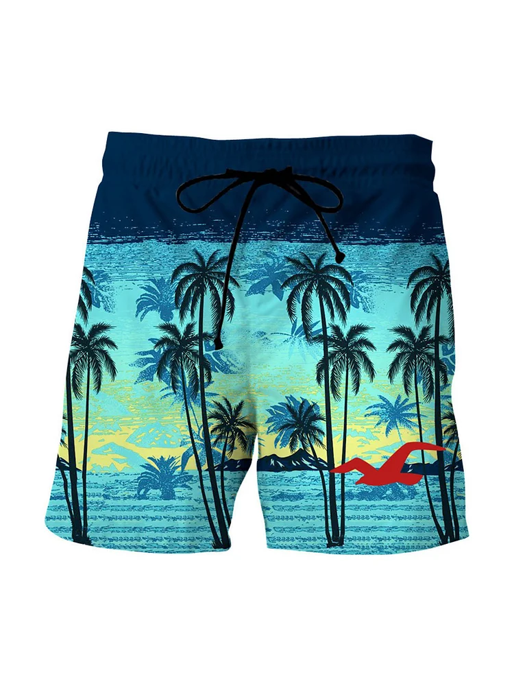 Men's Casual Print Hawaiian Shorts Beach Pants
